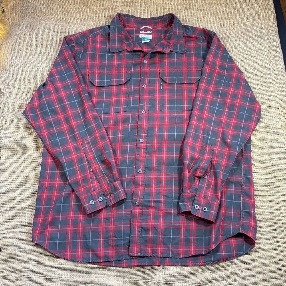 Columbia Men's Omni-Wick Long Sleeve Red/Black Plaid Button Shirt Size XXL